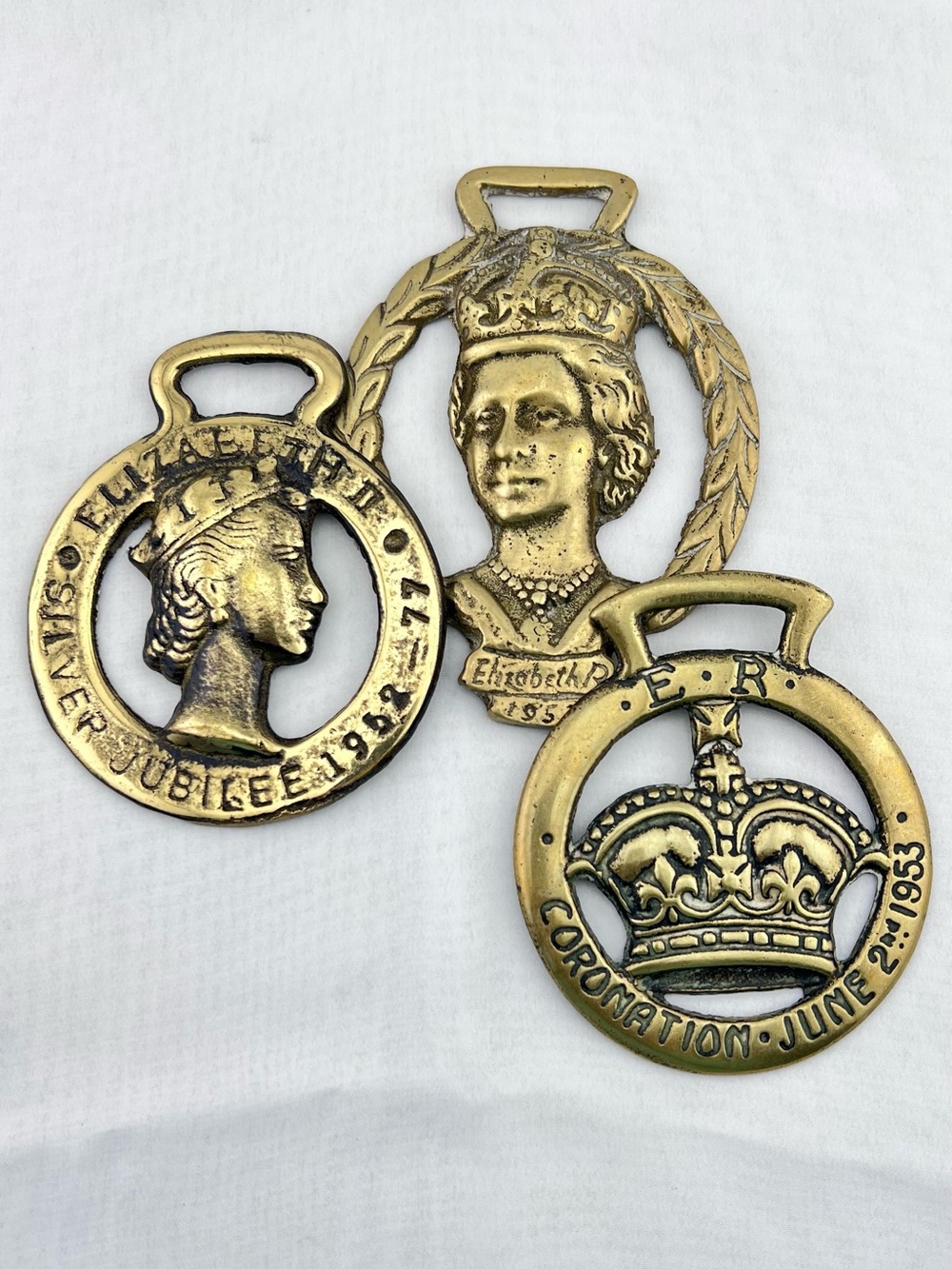Brass Horse Medallion Vintage Set of 3 Queen Elizabeth II Coronation Jubilee